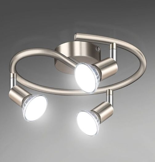 3 Way LED Ceiling Spotlight, Matt Nickel & Swivelling Design, Including 3 X 4W GU10 LED Bulbs (450LM, Cool White 6000K), for Bedroom, Living Room, Kitchen, Hallway, Balcony