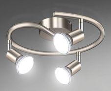 3 Way LED Ceiling Spotlight, Matt Nickel & Swivelling Design, Including 3 X 4W GU10 LED Bulbs (450LM, Cool White 6000K), for Bedroom, Living Room, Kitchen, Hallway, Balcony