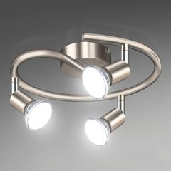 3 Way LED Ceiling Spotlight, Matt Nickel & Swivelling Design, Including 3 X 4W GU10 LED Bulbs (450LM, Cool White 6000K), for Bedroom, Living Room, Kitchen, Hallway, Balcony