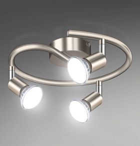 3 Way LED Ceiling Spotlight, Matt Nickel & Swivelling Design, Including 3 X 4W GU10 LED Bulbs (450LM, Cool White 6000K), for Bedroom, Living Room, Kitchen, Hallway, Balcony