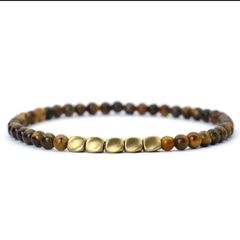 Handmade 4mm Natural Stone Beads  Copper Beaded Tiger Eye  Bracelet
