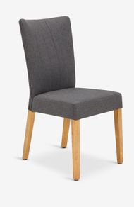 Set of 6 Modern Grey Upholstered Dining Chairs with Wooden Legs