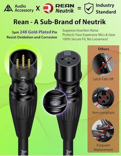 Gold-Plated Neutrik REAN Connector, Kevlar-Reinforced Nylon Braided Microphone Cable, Noiseless Balanced XLR Male to Female Mic Lead for Shure