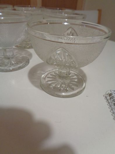 Vintage Stemmed Glass Ice Cream Bowls x 9 for Sale