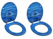 WC Toilet Seats with Lid 2 pcs MDF Blue Water Drop Design