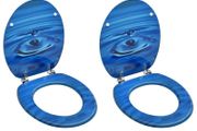 WC Toilet Seats with Lid 2 pcs MDF Blue Water Drop Design