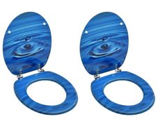 WC Toilet Seats with Lid 2 pcs MDF Blue Water Drop Design