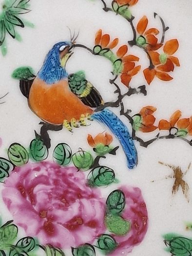 Small Chinese Porcelain Plate Hand Painted Bird, Flowers & Butterflies  14.5cm