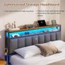 Double Bed Frame 135x190 cm with Floating Visual Effect, 4ft6 Metal Bed Frame with Adjustable LED Lighting and Charging Station, Double Bed with Headboard, Dark Grey (Mattress Not Included) Image 7