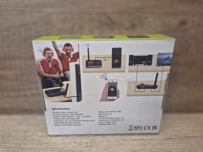 Bluetooth 5.3 Transmitter Receiver for TV to 2 Headphones