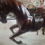 Vintage 1950s/60s Carved Wood wrapped in leather horses Image 10