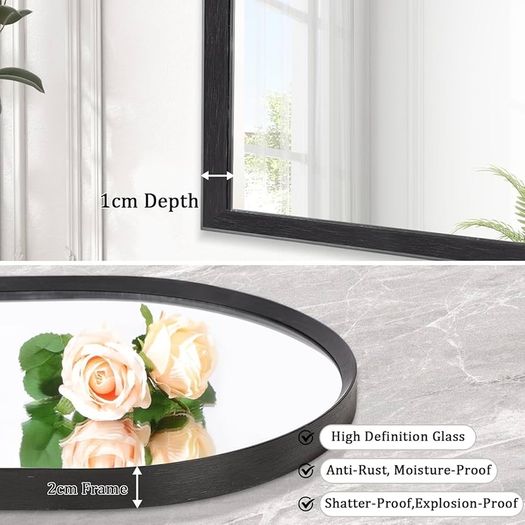 Arch Bathroom Mirror, Wall Mounted Mirrors, Black Vanity Wall Mirror Metal Frame home decor for Bedroom, Entryway, Living Room 40 x 50CM