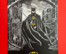 Large Handmade Batman Canvas Painting - One of a Kind and Signed