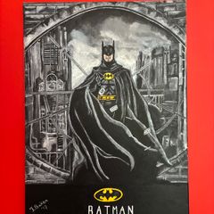 Large Handmade Batman Canvas Painting - One of a Kind and Signed