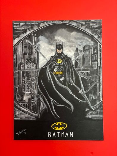 Large Handmade Batman Canvas Painting - One of a Kind and Signed
