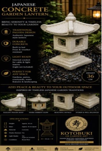 Japanese Garden Lantern -36cm Cast Concrete Pagoda -Handmade Dublin