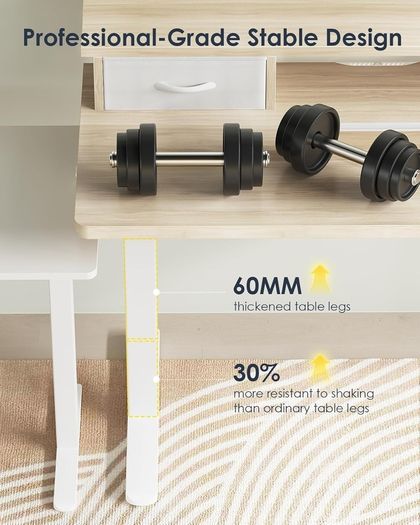 Standing Desk with Drawers, ONE PIECE 120cm Height Adjustable Desk, Electric Standing Desk with Monitor Stand, Sit Stand Desk with USB Port, Ergonomic Computer Table for Home Office, Beige