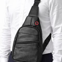 Leather Sling Bag for Men Women Crossbody Chest Bag Small Shoulder Backpack