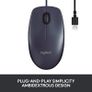 Logitech B100 Wired USB Mouse, 3-Buttons, Optical Tracking, Ambidextrous PC / Mac / Laptop - Black Image 4