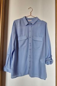 Camaieu Blouse Women's Light Blue Adj sleeves size 44
