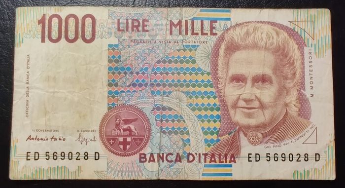1990 ITALY 1000 LIRE Banknote M. Montessori