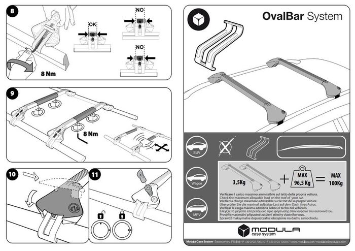 Roof bars for closed roof rails, Universal, 78-119 cm, 75 kg,