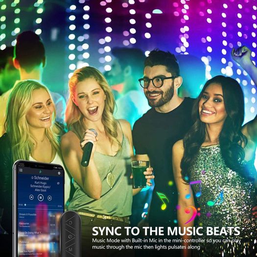 12M(2 x 6M) Music Sync Colour Changing RGB LED Strip 44-Key Remote, Sensitive Built-in Mic, App Controlled LED Lights, 5050 RGB LED Light Strip(APP+Remote+Mic+3 Button Switch) [Energy Class A+]