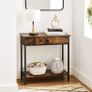 _Console table, hall table with 2 levels, side table with drawer and shelf, 70 x 30 x 70 cm, steel frame, industrial design, vintage brown-black Image 4