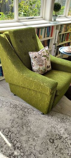 2 x Vintage Green Armchairs