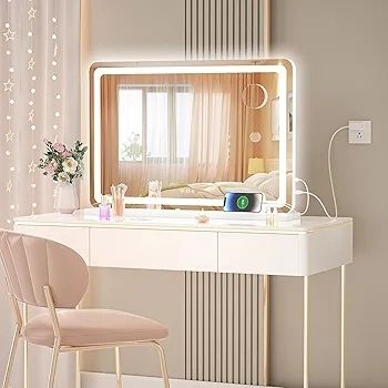 Vanity Mirror with Lights, 80 x 50cm LED Makeup Mirror, Lighted Make up Mirrors with with Touch Screen Control, 3 Dimmable Modes Round White
