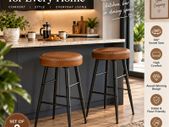 Set of 2 Swivel Bar Stools Brown Faux Leather & Black Steel