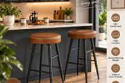 Set of 2 Swivel Bar Stools Brown Faux Leather &amp; Black Steel