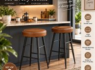 main image for ad Set of 2 Swivel Bar Stools Brown Faux Leather &amp; Black Steel