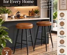 Set of 2 Swivel Bar Stools Brown Faux Leather & Black Steel