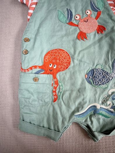 Next Sage Green Sea Life Dungarees & Bodysuit Set Size 6-9 Months 68cm