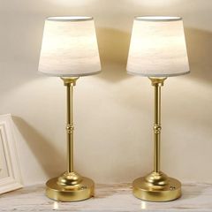 2 Pack Cordless Table Lamps, Fabric Desk Lamp with Stepless Dimming & 3 Colour Temperatures, 6000mAh USB-C Rechargeable Battery, Touch Control Night Light for Bedroom, Desk, Cafe