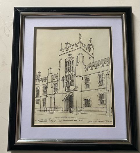 Gerald F. McCarthy Original Pen & Ink Drawing  UCC Main Quad Entrance Tower (2012)