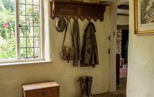 Very nice old hand carved coatrack with shelf