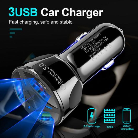 QC 3.0 Car Triple USB Phone Quick Charger 30W (Brand New/Warranty)