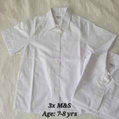 M&S White School Shirts - short sleeves,  size: 7-8 yrs
