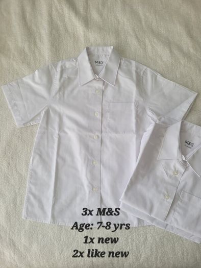 M&S White School Shirts - short sleeves,  size: 7-8 yrs