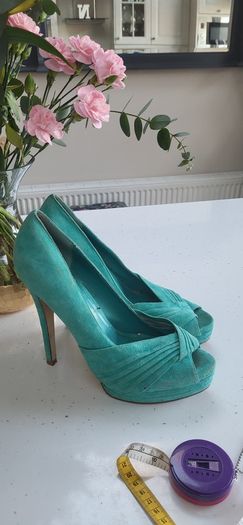 ALDO suede aqua peep toe heels Sz 40 (Fit 7UK)
