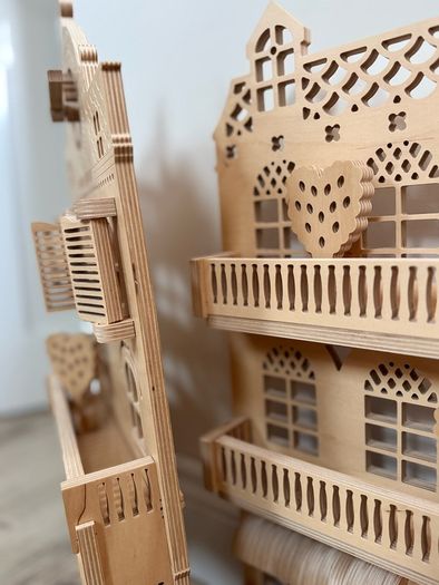 Set of 2 x Wooden play dollhouse | Nursery wall decor neutral dollhouse