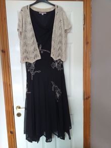 Jacques Vert Dress with Beige Cardigan - Size 18
