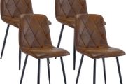 Set of 4 Dining Chairs for Dining Room, Faux Suede Kitchen Chairs, Brown