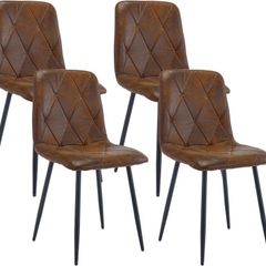 Set of 4 Dining Chairs for Dining Room, Faux Suede Kitchen Chairs, Brown