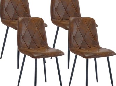 Set of 4 Dining Chairs for Dining Room, Faux Suede Kitchen Chairs, Brown