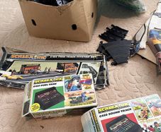 Vintage 1980s Scalextric Lot, Sound Track, Fuel Tank, Pitstop Set, Track and Controllers