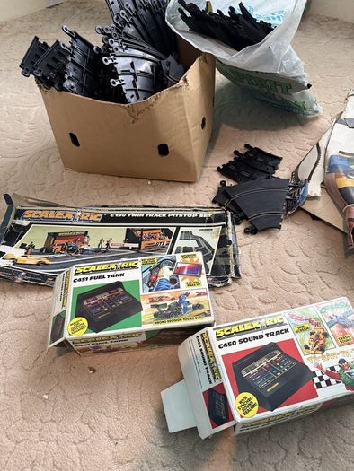 Vintage 1980s Scalextric Lot, Sound Track, Fuel Tank, Pitstop Set, Track and Controllers