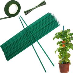 Plant Support Sticks Plant Stakes Garden Stakes Plant Sticks with with 30pcs Garden Twist Ties, 30 Yard Flower Paper Tape for Vegetables Flowers Fruit(30cm/11.81inch)
